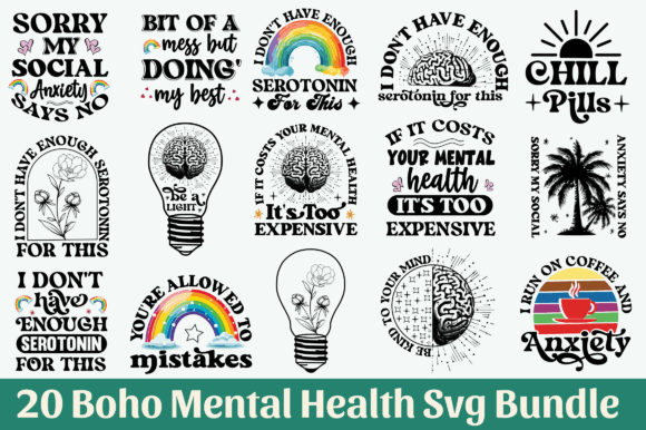 Boho Mental Health Quote SVG Bundle: Graphics for Crafts & Content